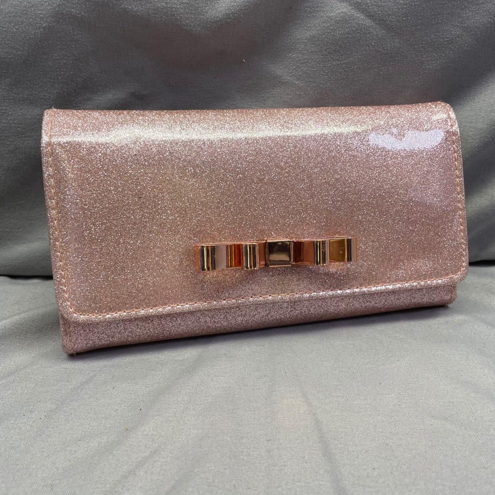 Rose Gold Glitter Bow Wallet with Phone Holder and Card Slots Kids Accessory
